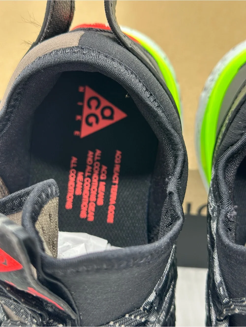 Nike Men’s Black Sneakers with Neon Green & Red Accents